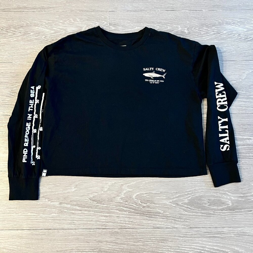Salty Crew long sleeve "Bruce" crop tee in black size large